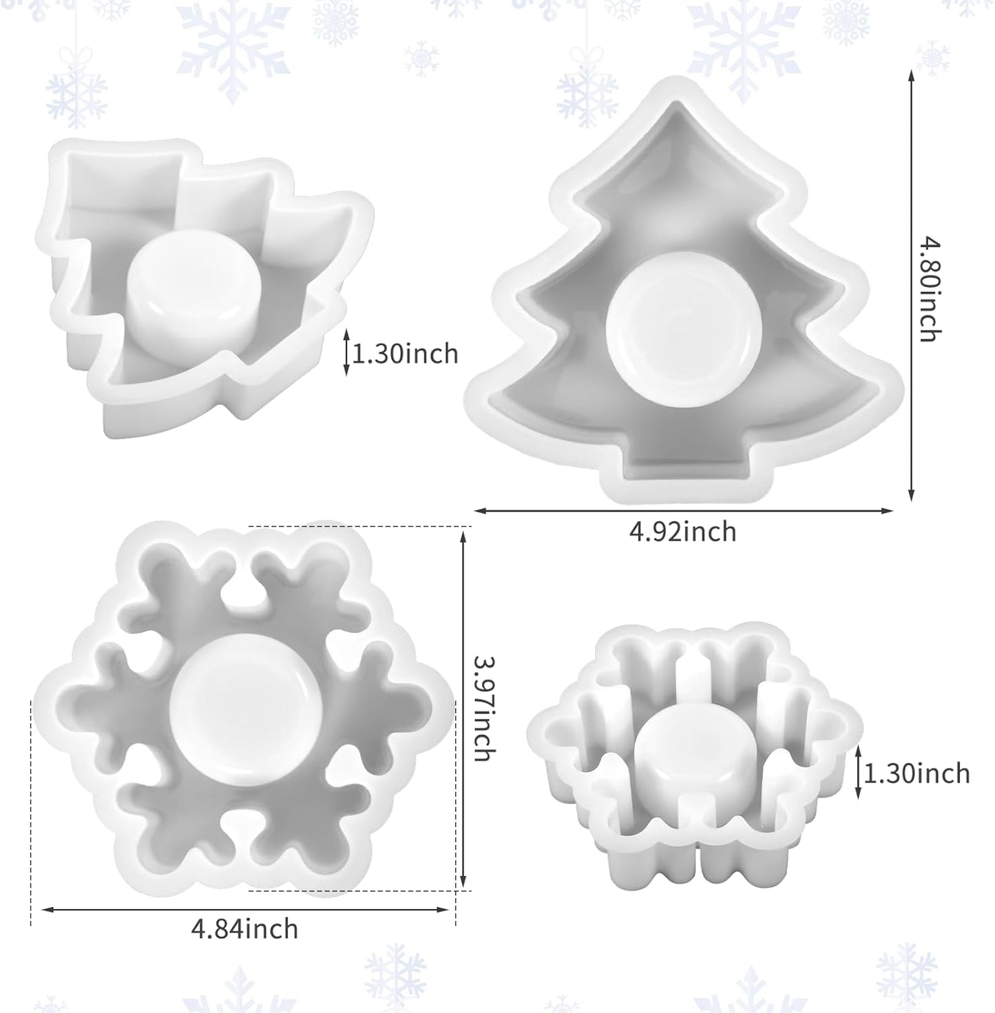 2PCS Christmas Resin Molds Christmas Tree Candle Holder Resin Molds Snowflake Silicone Resin Mold for Tea Lights Epoxy Resin Mold for Home Table Decorations Xmas Decor
