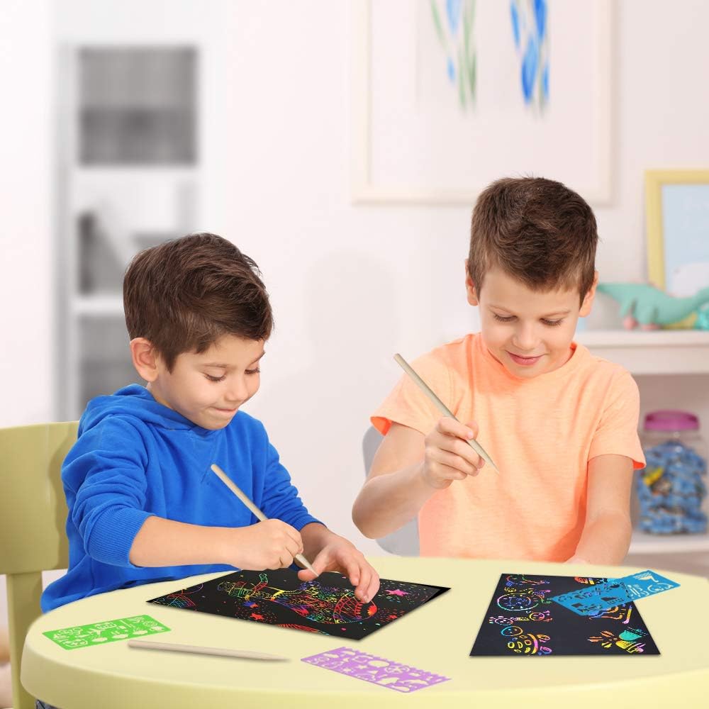 FUNNYB&G Rainbow Scratch Paper Art for Kids - 200 Pcs Magic Rainbow Scratch Paper Off Set Scratch Crafts Arts Supplies Kit Pads Sheets for Party Games Halloween Christmas Birthday Gifts