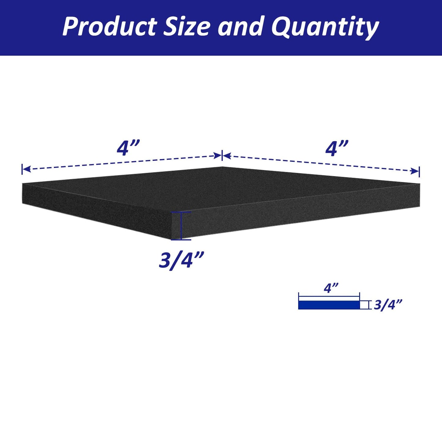 Foam Padding Sheets with Adhesive Backing - 3/4" Thick Self Stick Neoprene Insulation Foam,2PCS 3/4 Inch Thick X 4 Inch Long X 4 Inch Wide - Closed Cell Foam Sheet Square Pad