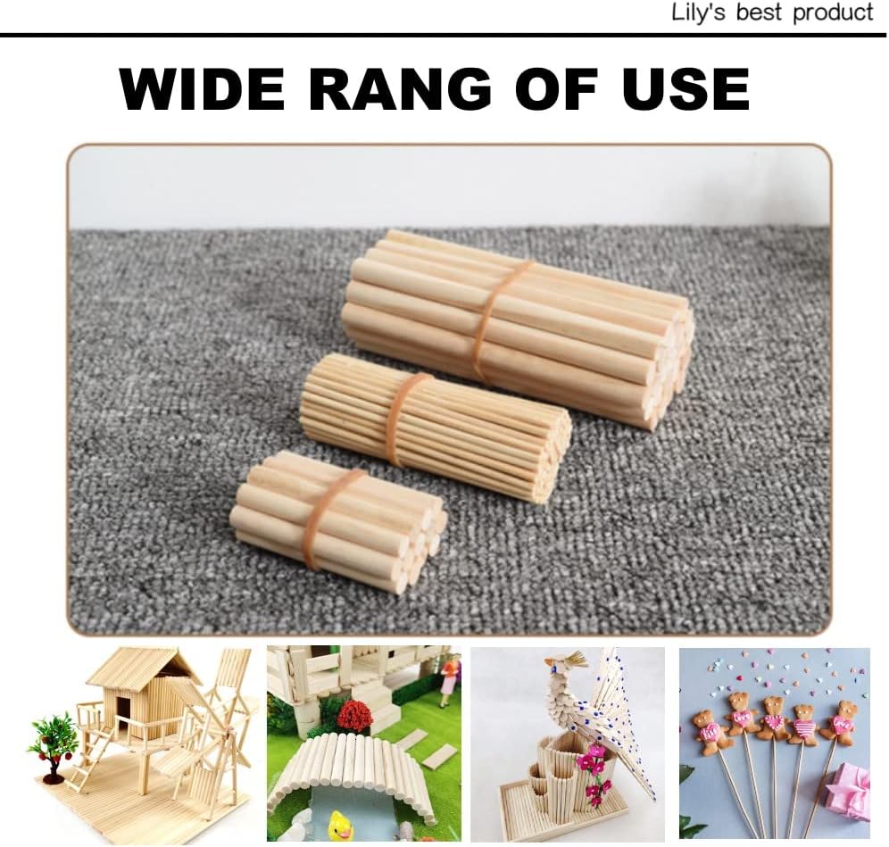 HOPELF 100PCS Wooden Dowel Rods - 3/8 x 6 Inch Bamboo Sticks - for Crafts, Assortment, DIYers