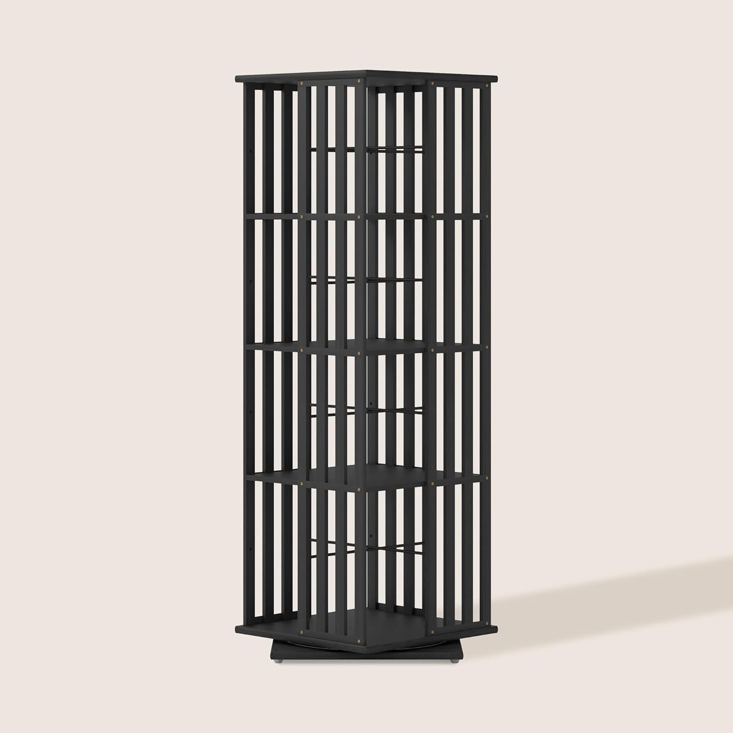 XIMN 360° Rotating Bamboo CD/DVD Shelf - 6-Tier Space-Saving Media Storage Cabinet for Movies, Organizer with Super Compact Design (Black, 4 Tier)