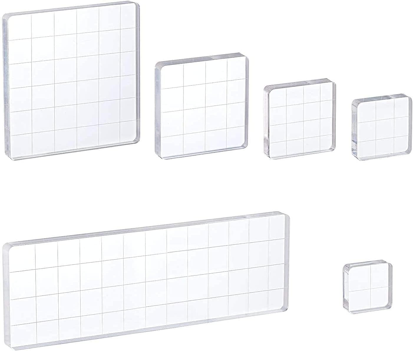 Whaline 6 Pieces Acrylic Stamp Block Clear Stamping Tools Set with Grid Lines for Scrapbooking Crafts Card Making, Assorted Sizes