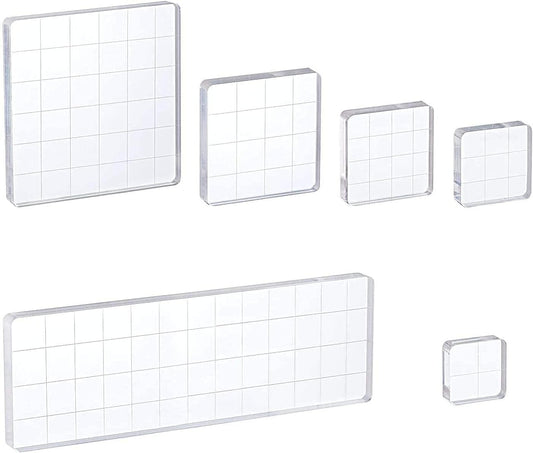 Whaline 6 Pieces Acrylic Stamp Block Clear Stamping Tools Set with Grid Lines for Scrapbooking Crafts Card Making, Assorted Sizes