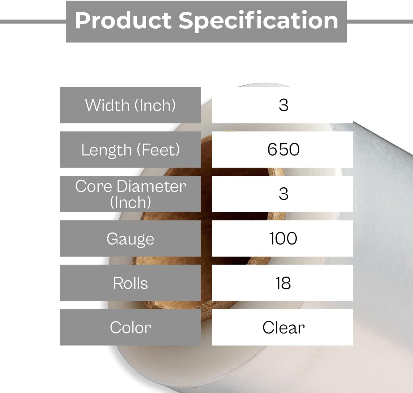 PSBM Mini Stretch Wrap with Handle, 18 Pack, 3 Inch x 650 Feet, 100 Gauge, Clear, Small Plastic Cling Film for Pallets Moving Storing