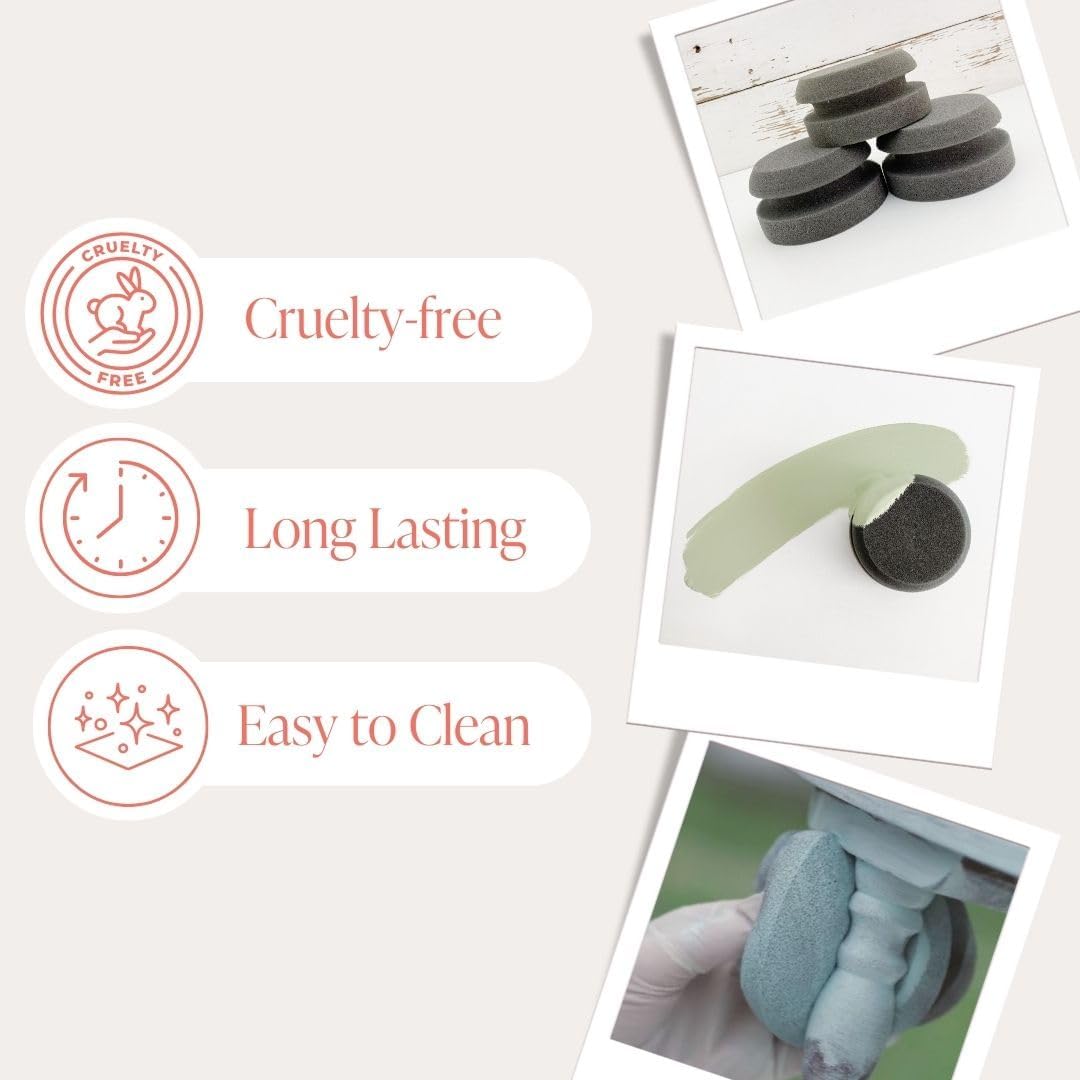 Chalk Style Painting Sponges - Set of 3-4” Round Reusable Handheld Sponge for Smooth Furniture Paint & Top Coat Application with No Brush Strokes - Washable Multi-Use Paint Applicator