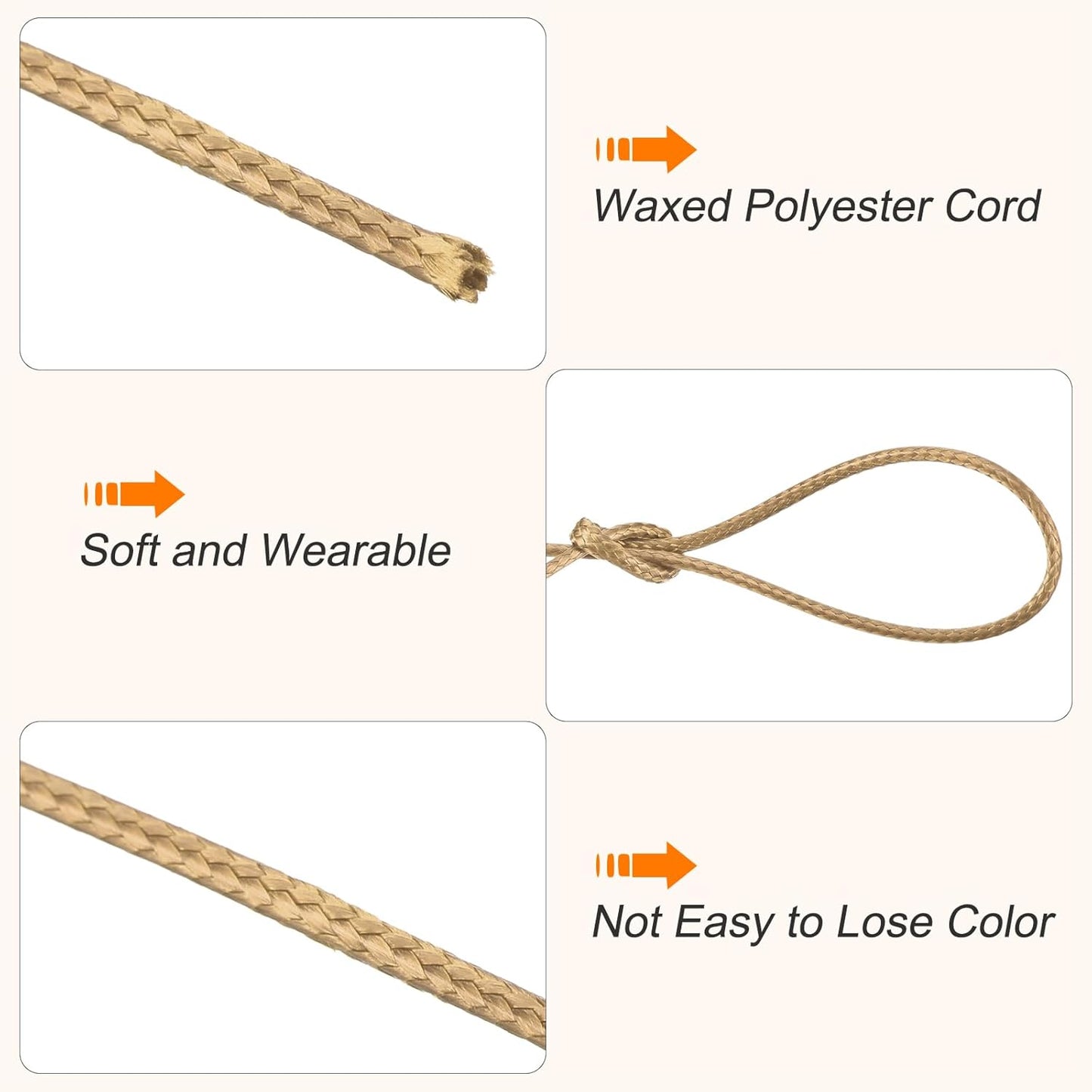 MECCANIXITY Waxed Cord 1.2mm Waxed Polyester Cord 175 Yard Wax String for Bracelet Making,Necklaces, Beading,Jewelry Making and DIY Crafts(Khaki)