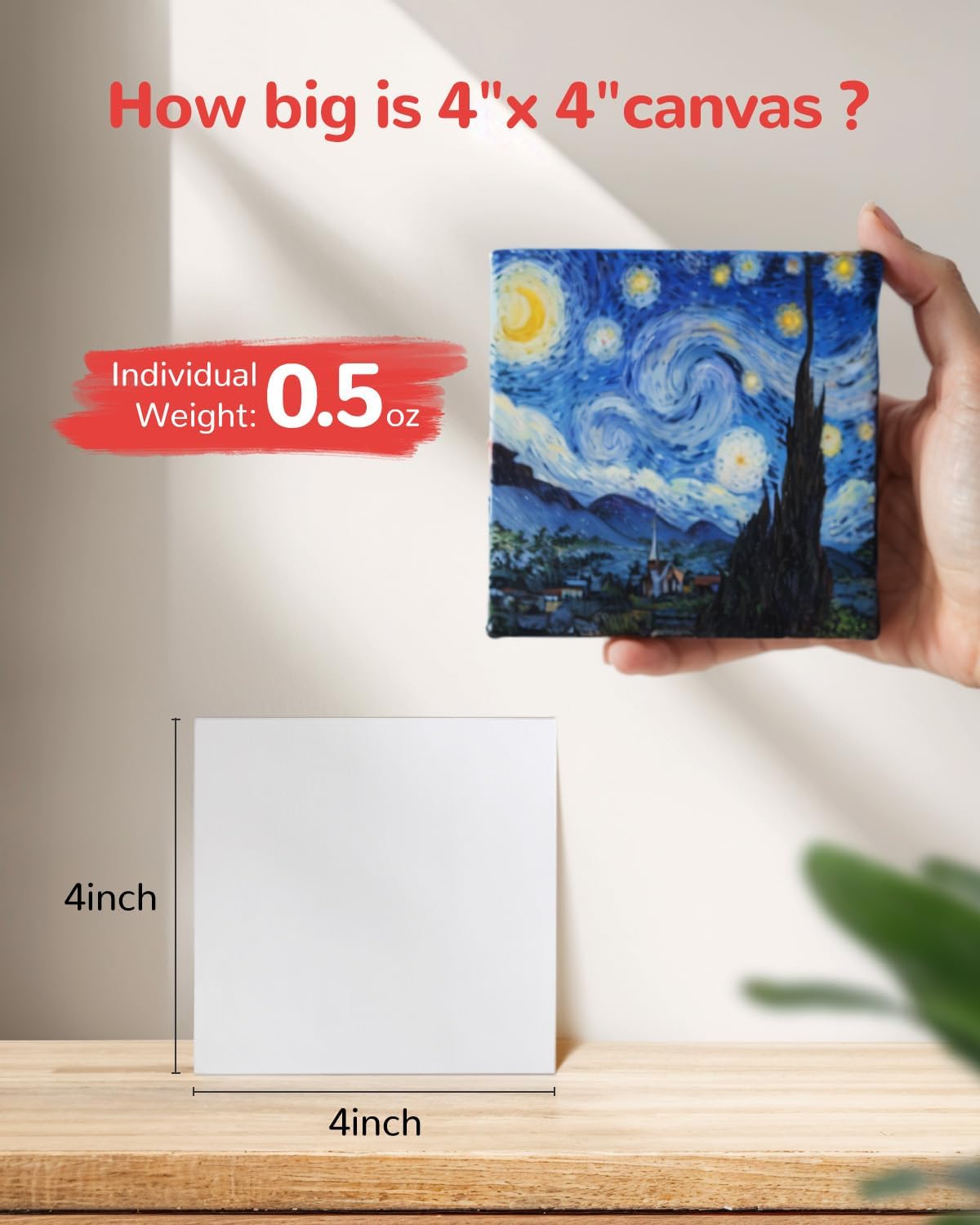Mini Canvas Boards for Painting 24 Pack, 4x4 Inch Canvas Panels, 100% Cotton White Blank Art Supplies for Acrylics Oil Watercolor Tempera Paints