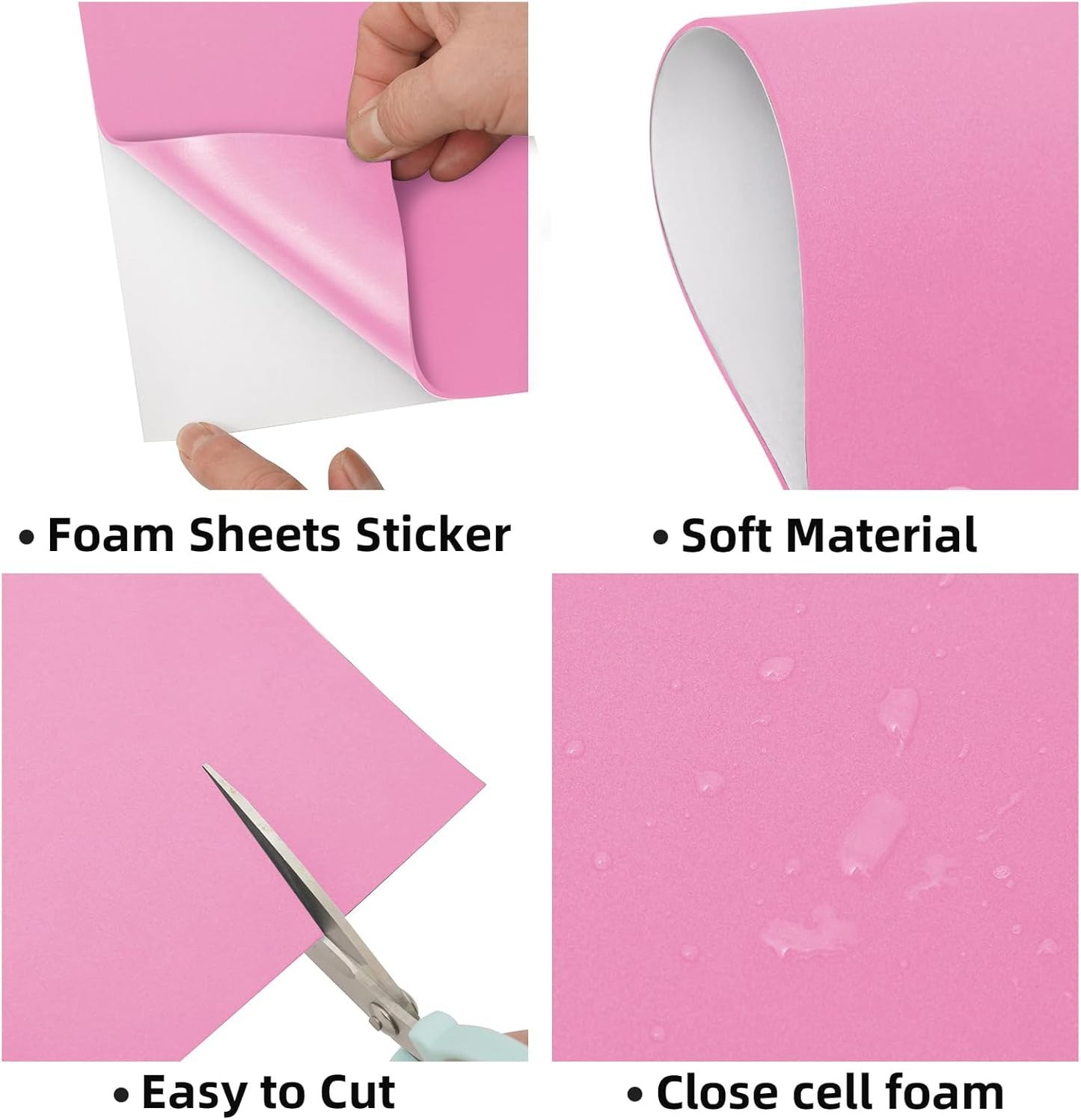 MEARCOOH Self Adhesive Foam Sheets, Pink 9x12 Inch 2mm Sticky Eva Foam Paper for Crafts Cardmaking Photo Frames Classroom Scrapbooking Christmas Crafts (Pink 10 Sheets)