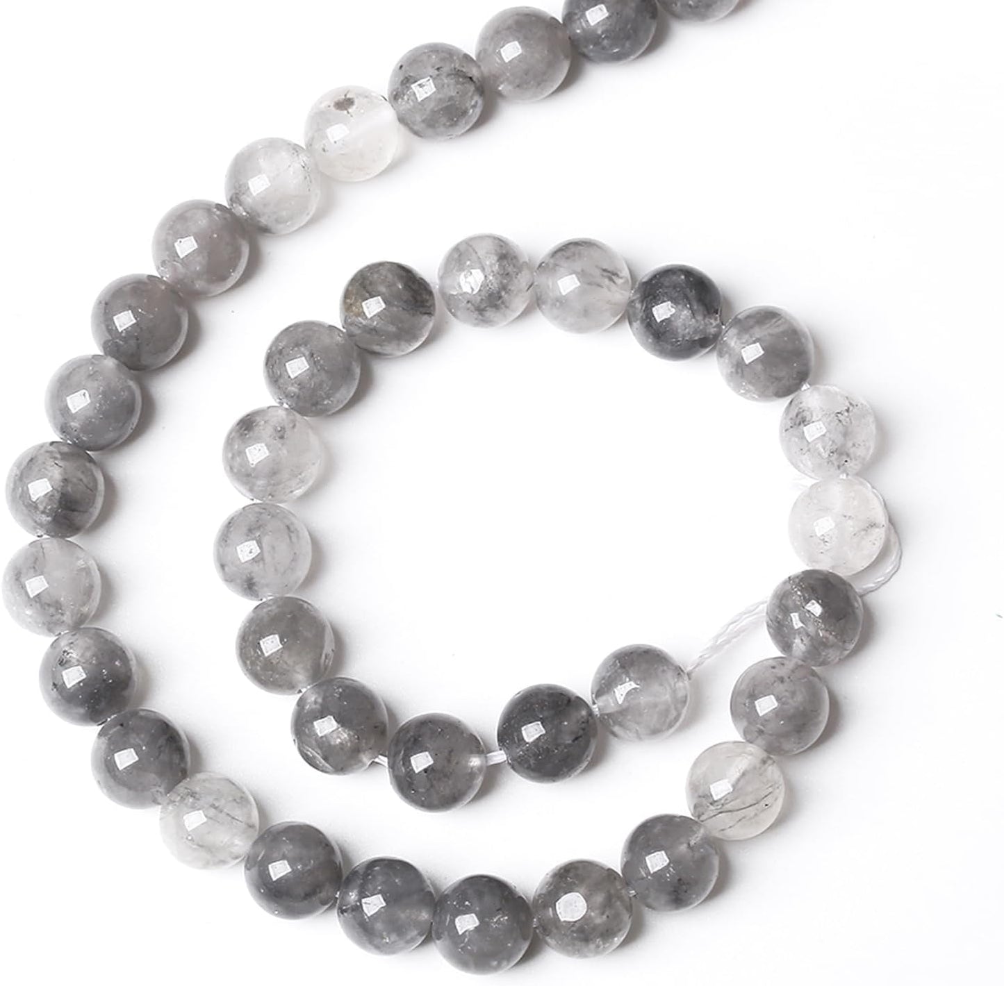 36pcs 10mm Natural Grey Cloud Crystal Stone Beads for Jewelry Making Energy Healing Power Stone Beads DIY Bracelet Necklace Accessories 15"(10mm, Grey Cloud Crystal)