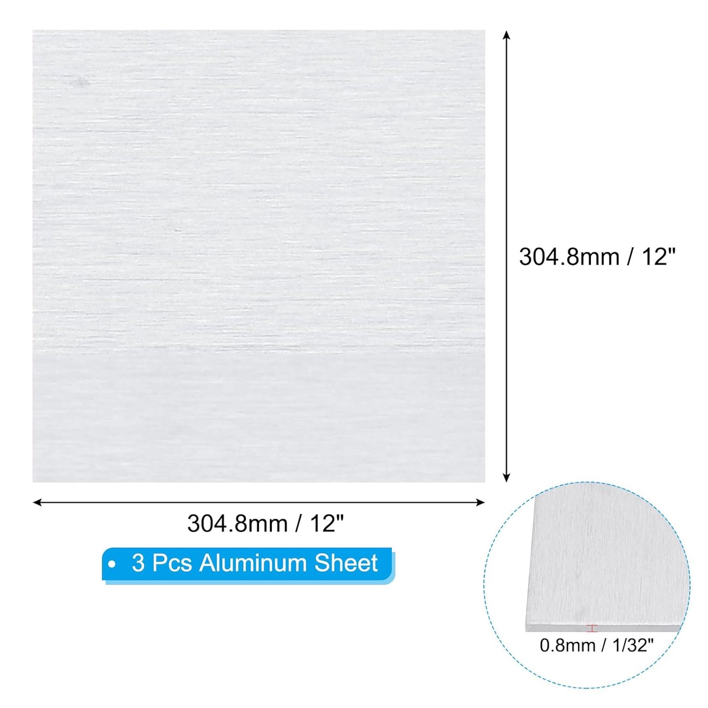 PATIKIL 6061 T651 Aluminum Sheet Metal 12 x 12 x 1/32(0.0315") Inch 3Pcs Flat Plain Aluminum Plate Covered Stock with Protective Film, Heat Rectangle 0.8MM for Lndustry Crafting