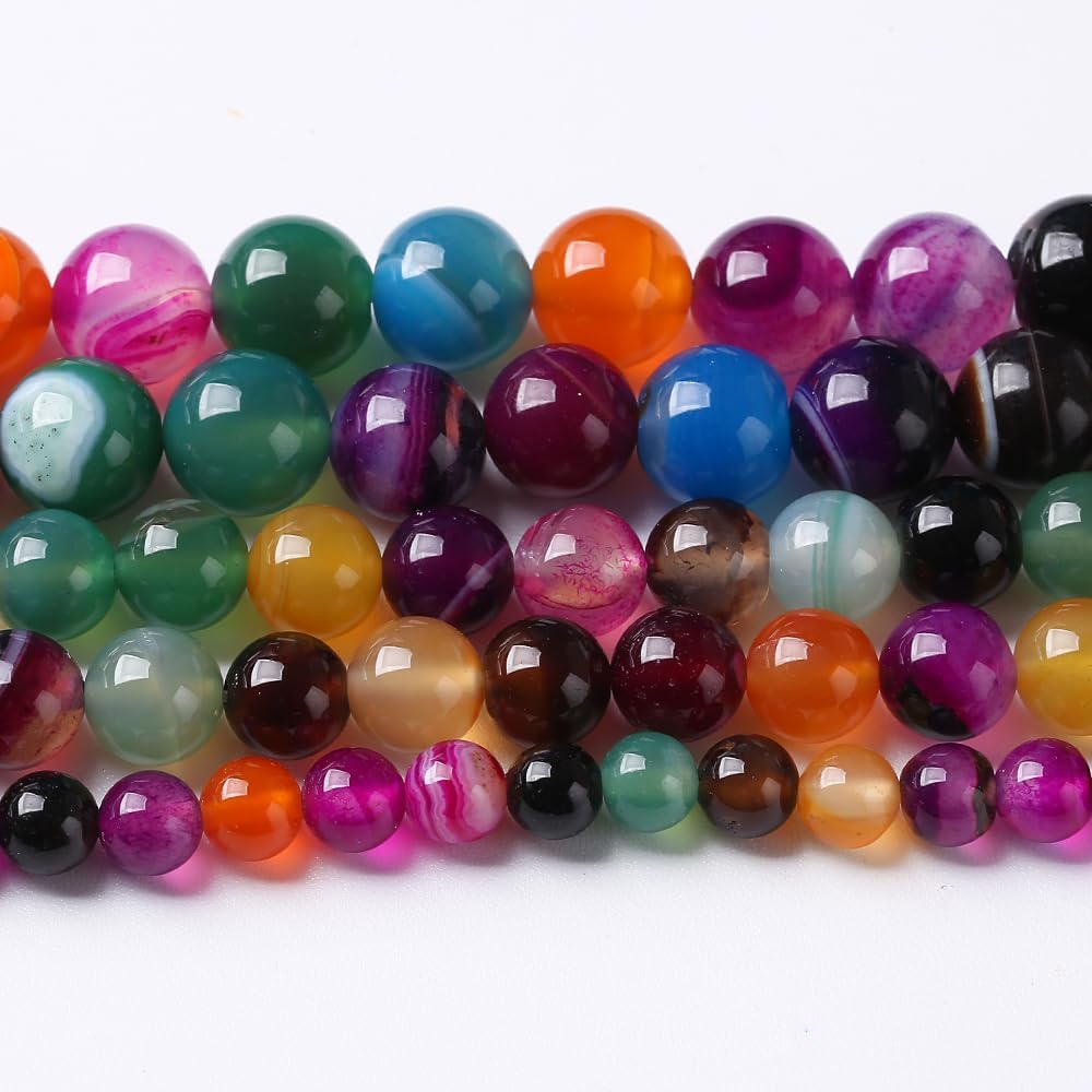 90pcs 4mm Natural Multicolor Stripe Agate Beads for Jewelry Making Natural Stone Energy Healing Beads DIY Bracelet Necklace 15" (4mm, Multicolor Stripe Agate)