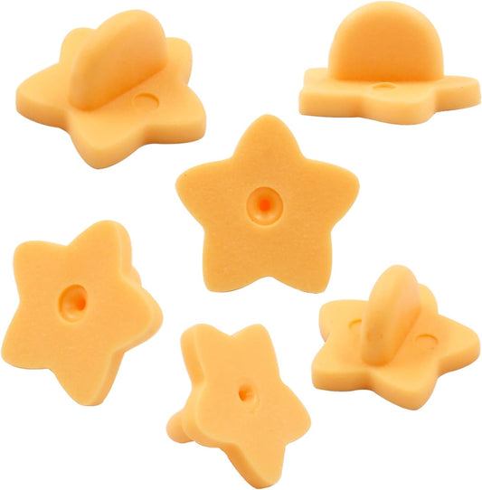 100 Pack Star Shape Rubber Pin Backs, Lapel Pin Backing Locking Pin Keepers, Brooch Holder for Uniform Badge Hat Tie（Orange）