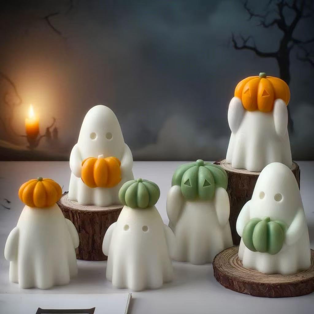 3 Pcs Ghost Holding Pumpkin Resin Mold, Halloween Candle Making Molds Fun Kit Cute Ghost and Pumpkin Epoxy Resin Molds Silicone DIY Craft