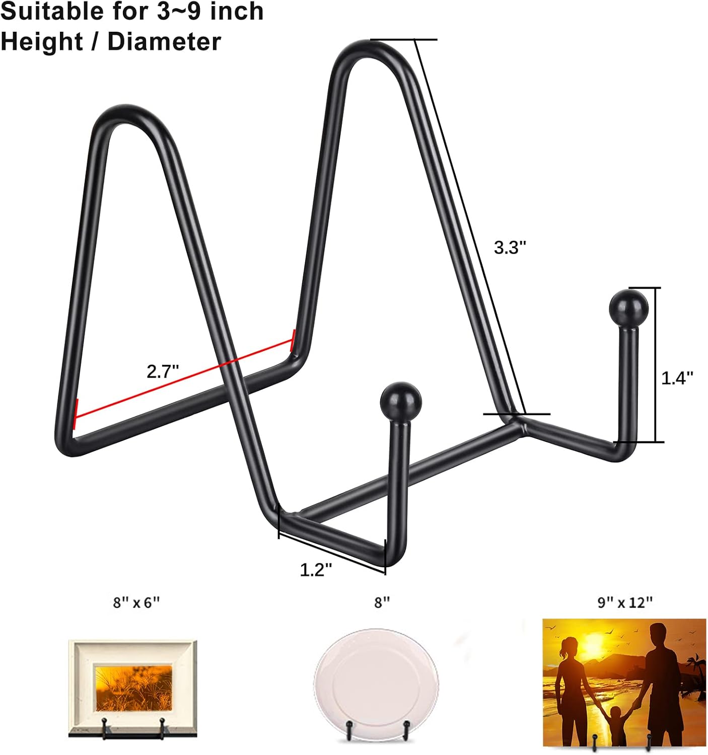 Decolore 5 Pack 3 Inch Small Easel Metal Display Stands - Black Iron Plate Holder for Picture, Decorative Plate, Book, Photo, Artistic Work (5 pcs)