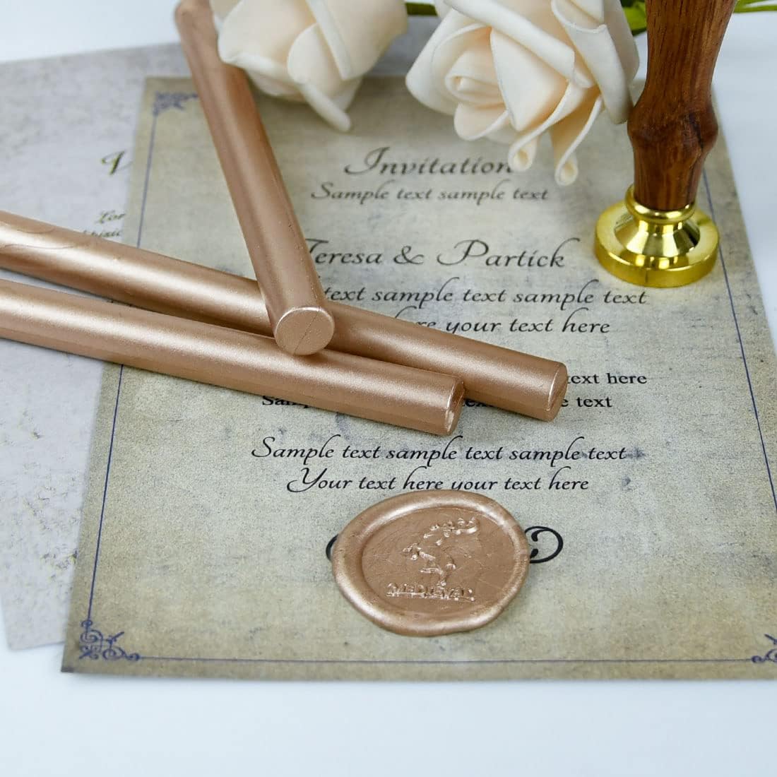 Champagne Gold Seal Wax Sticks for Large Glue Gun, Sealing Decoration for Wedding Invitation/Thanks Card Envelope/Shower Gifts Wrapping, 12 pcs/Box