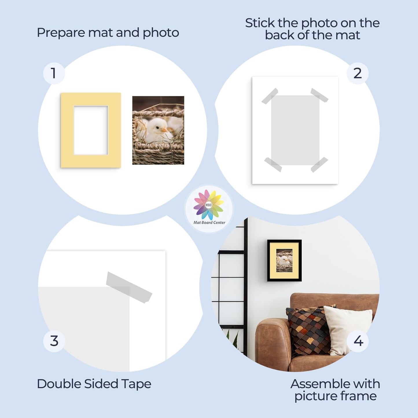Mat Board Center, Pack of 25, 8x10 for 5x7 Mixed Color Mats - Acid Free, 4-ply Thickness, White Core - for Pictures, Photos, Framing