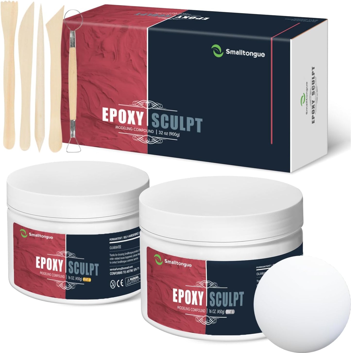 Smalltongue AB Epoxy Sculpt Clay, 2 Part Modeling Compound (A & B) 2 Pound, Epoxy Sculpture Modeling Paste Clay, for Modeling, Repair, Fill Up Retrofit and Sculpture, White