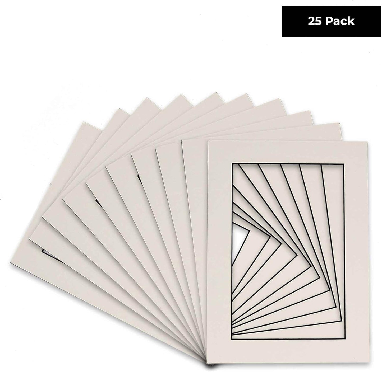 Pack of 25 Acid Free 8x10 Mats Bevel Cut for 5x8 Photos - White with Black Core Precut Matboards With Backing Boards and Clear Photo Mat Bags For Pictures, Photos, Framing - 4-ply Thickness