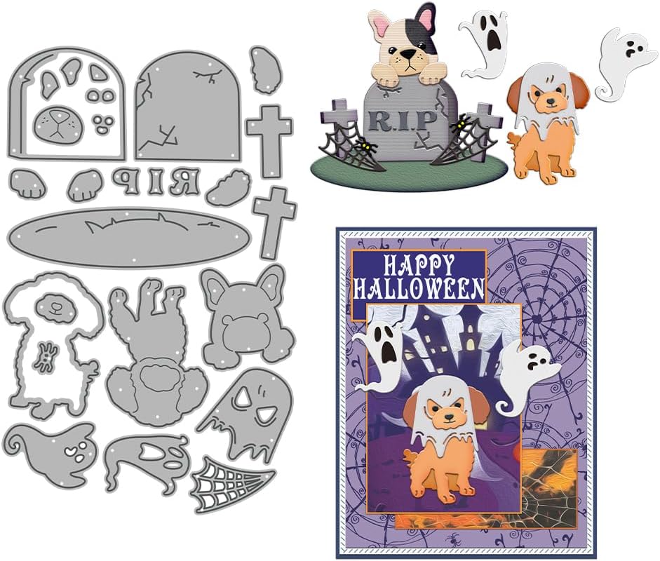 Halloween Clear Silicone stampReusable Stamp with Pumpkins, Skulls, Bats, Santa Claus, and Holiday Designs. Used for Making Cards, scrapbooks, and DIY templates (Halloween Puppy)