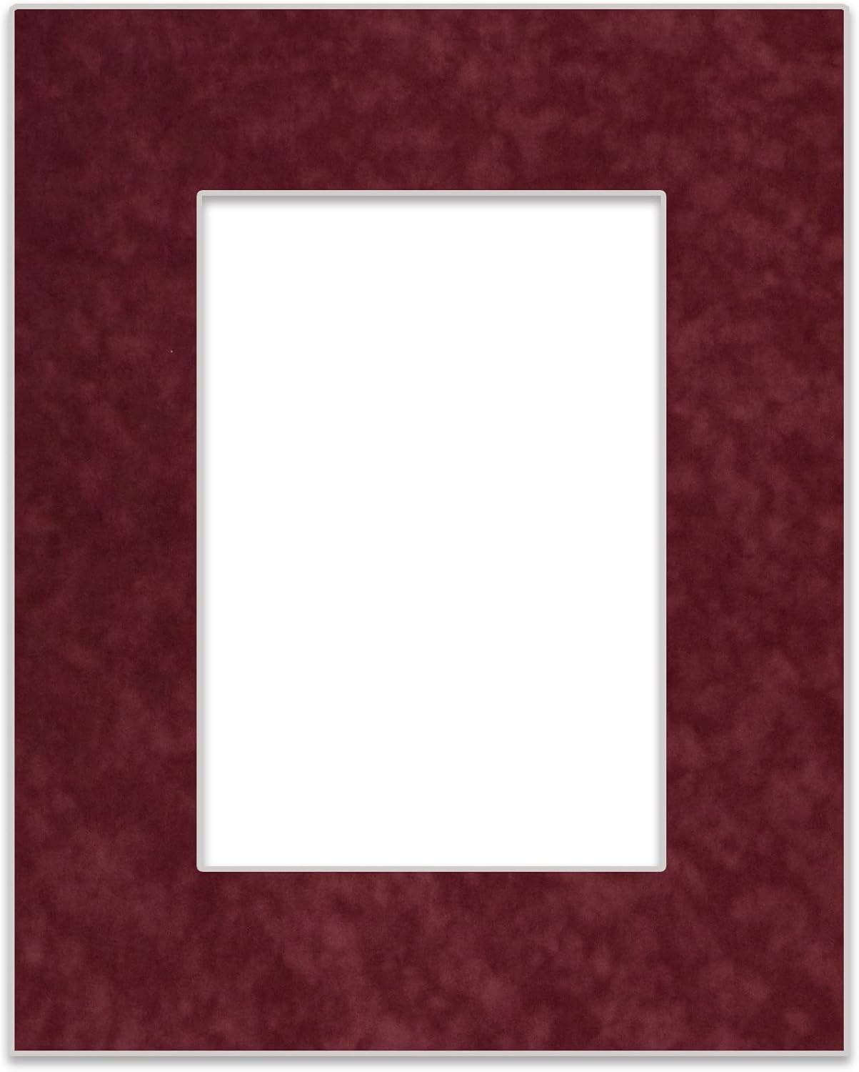 11x14 Mat Bevel Cut for 8.5x11 Photos - Acid Free Dark Red Suede Precut Matboard With Backing Board and Crystal Clear, Self Seal Photo Mat Bag - For Pictures, Photos, Framing - 4-ply Thickness