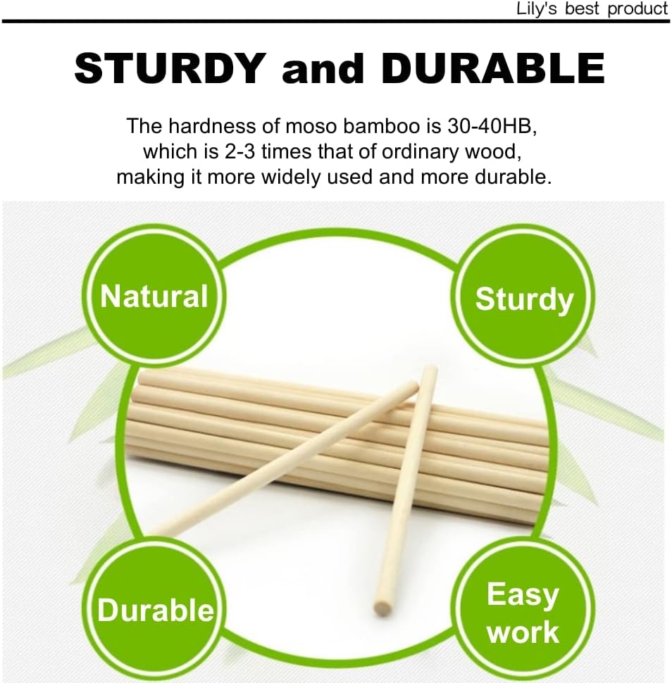 HOPELF 25PCS Wooden Dowel Rods - 1/4 x 12 Inch Bamboo Sticks - for Crafts, Cake Dowels and DIY Projects