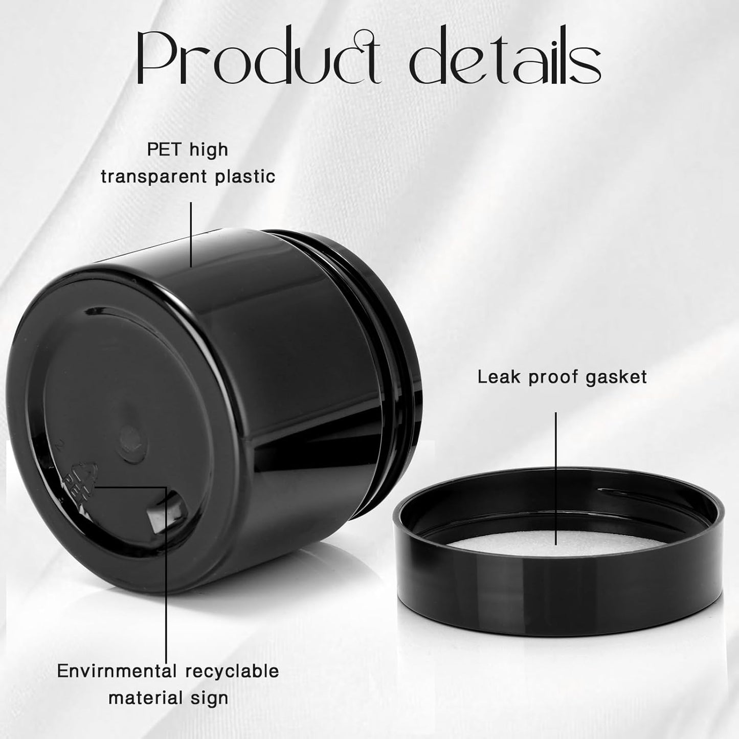 SATINIOR 12 Pack 2 oz Plastic Container Jars with Lids Round Clear Travel Cosmetic Container Slime Jar for Toiletries, Lotion, Cream, Ointment, Makeup, Rhinestone, Sample, Kitchen Storage(Pure Black)