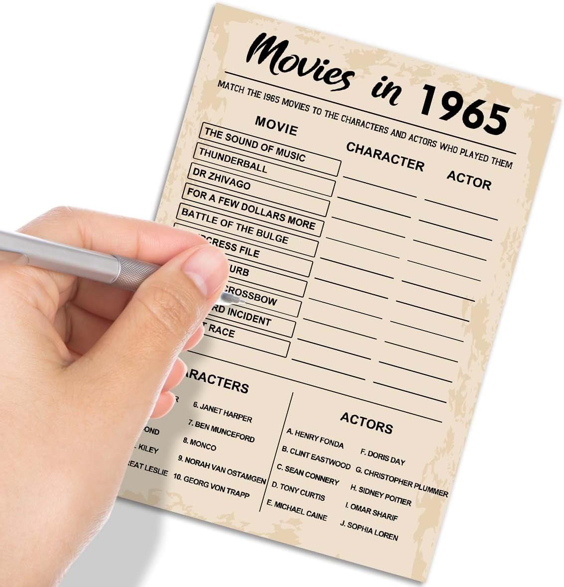 60th Birthday Party Games, Movies in 1965 Games, Birthday Party Supplies for Adults, Fun 1965s Party Game，Pack of 30 Cards