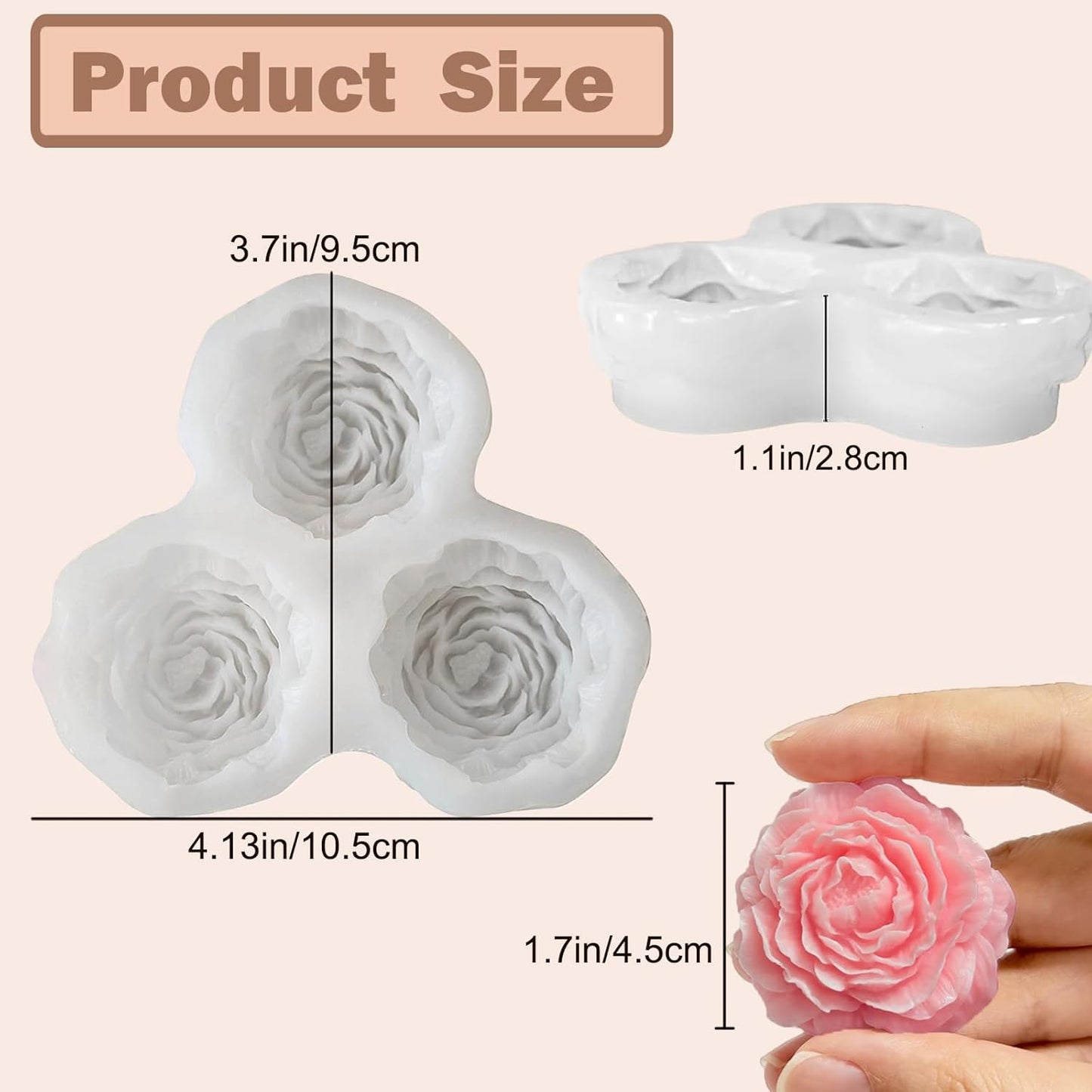 Peony Flower Silicone Candle Molds, 3 Cavity Flower Mold for Soap Candle Making Epoxy Resin Clay Plaster Crafts Casting Home Decor Handmade Gifts