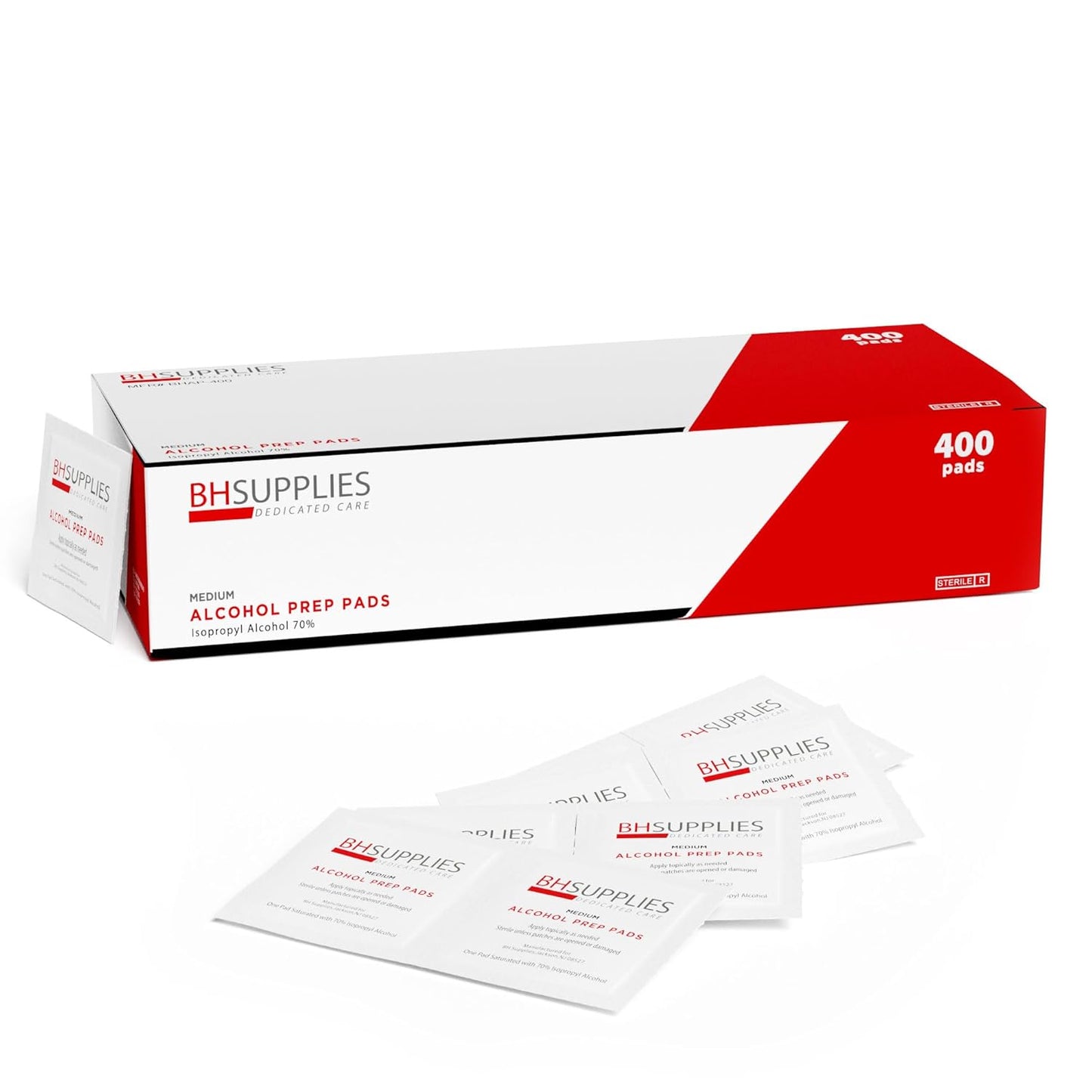 BH Supplies Alcohol Prep Pad Sterile, Medium 2-Ply, 400 Count - Saturated with 70% Alcohol