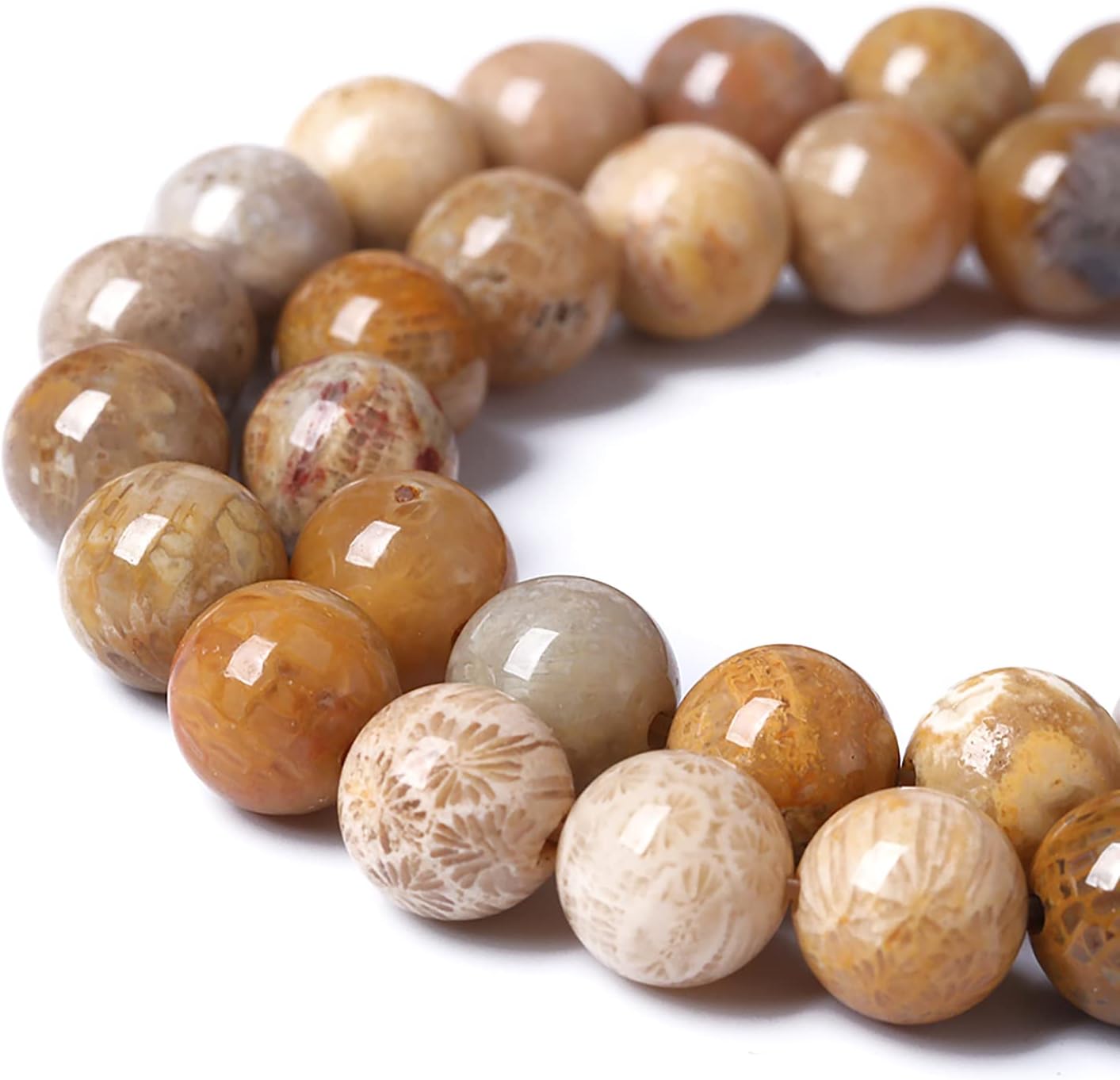 72pcs 10mm Natural Coral Jade Chrysanthemum Stone Beads Round Loose Beads for Jewelry Making,DIY Bracelet Necklace 32" 2 Strands