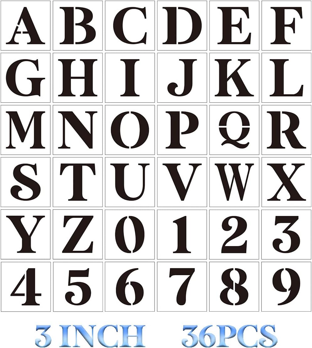 3 inch Letter Stencils for Painting On Wood,36pcs Stencils Letter Alphabet Number Stencil Templates for Wood Wall Door Porch