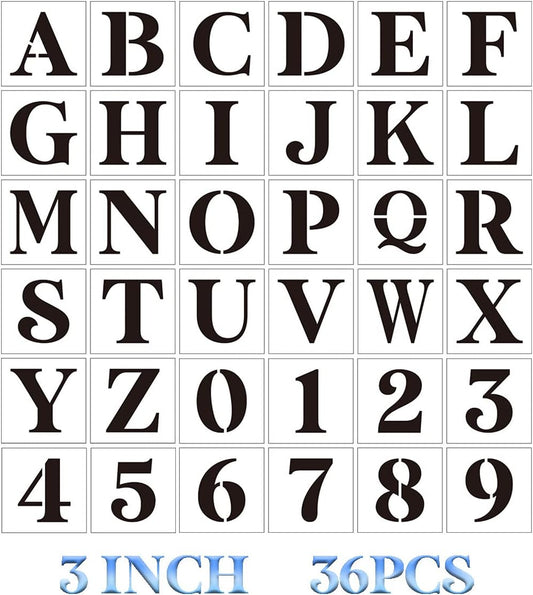 3 inch Letter Stencils for Painting On Wood,36pcs Stencils Letter Alphabet Number Stencil Templates for Wood Wall Door Porch