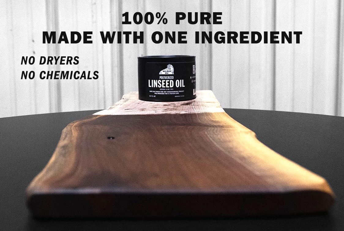 Walrus Oil - Polymerized Linseed Oil. 100% Natural, VOC-Free, Fast Curing Wood Sealer. Food-Contact Safe, 16oz Can