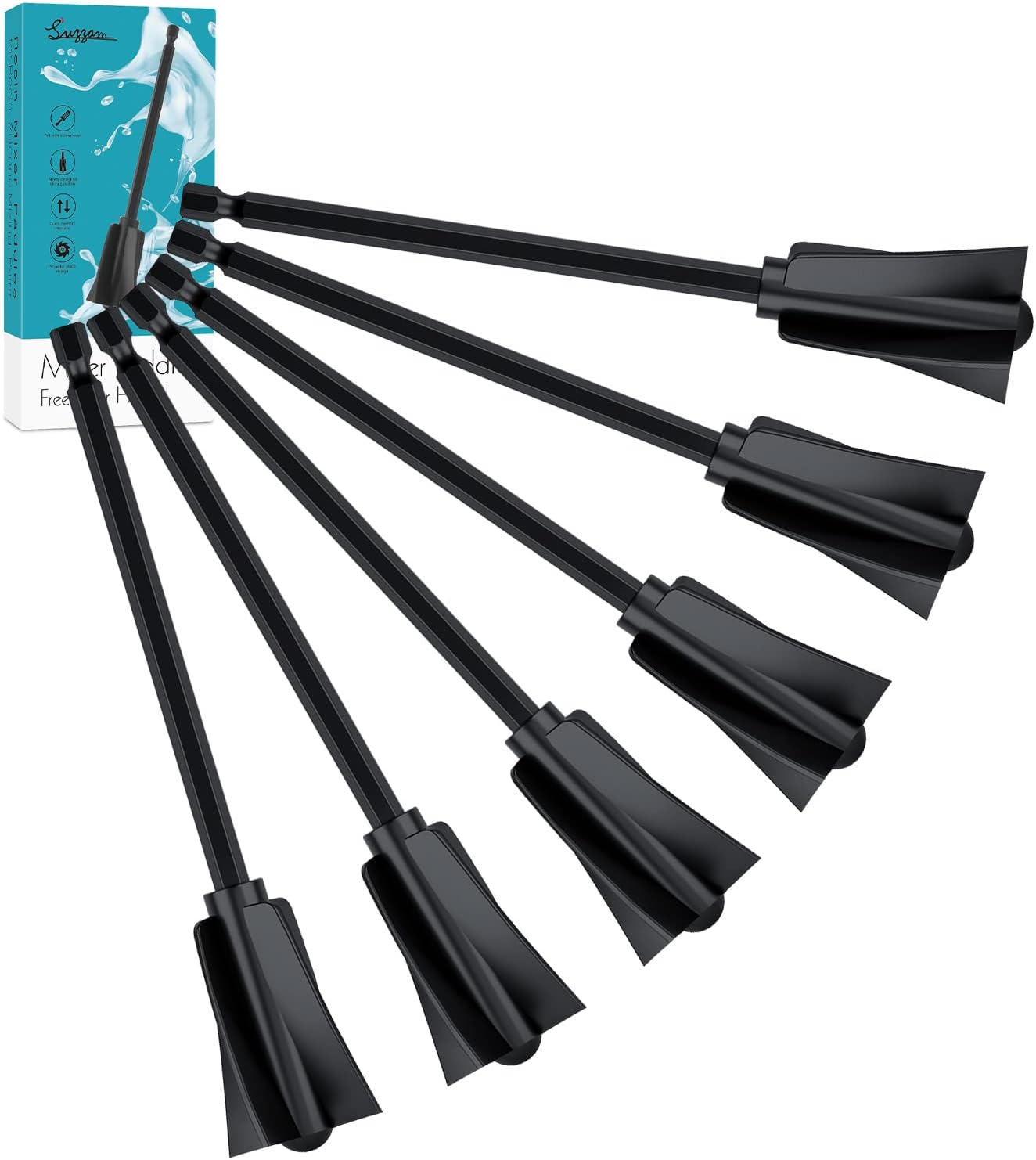 Suzzam Resin Mixer Paddles, 6 pcs Plastic Epoxy Mixer for Drill Paint Stirrer for Drill, Reusable Multipurpose for Resin Mixing, Paint Mixing