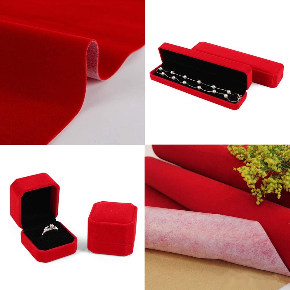 2PCS Self Adhesive Sheets, DIY Peel & Stick Felt for Drawer & Jewelry Box Liner, Solid Color Felt Wallpaper (14.6" x 39.4", Red)