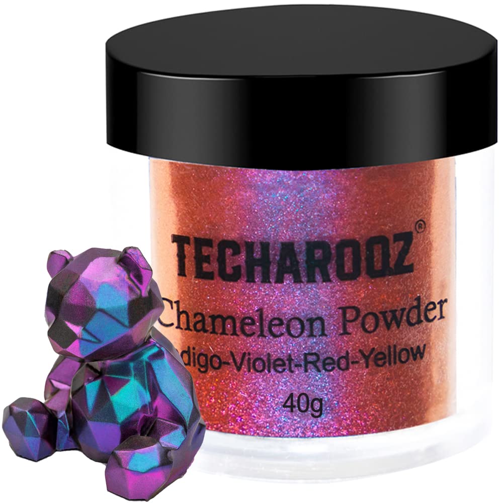 TECHAROOZ Chameleon Mica Powder (Indigo-Voilet-Red-Yellow) - 40g Color Shift Mica Powder - Holographic Glitter for UV & Epoxy Resin Supplies, Eyeshadow, Acrylic Paint, Nail Decor and Slime