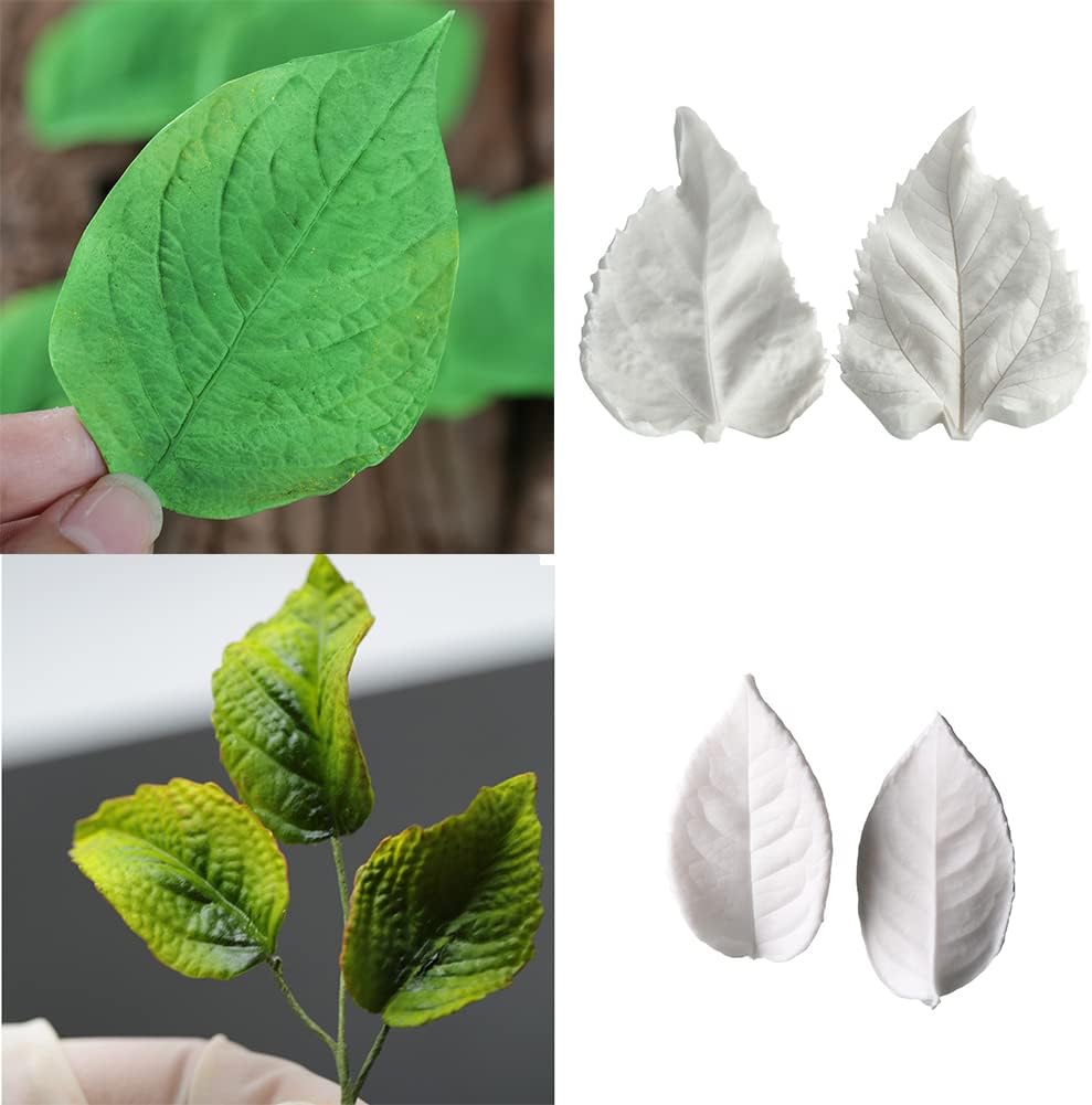 KALAIEN 8Pcs Sugar Paste Leaf Veiners Fontant Mold Fondant Silicone Leaf Rose/Peony/Lily 3D Craft Tool