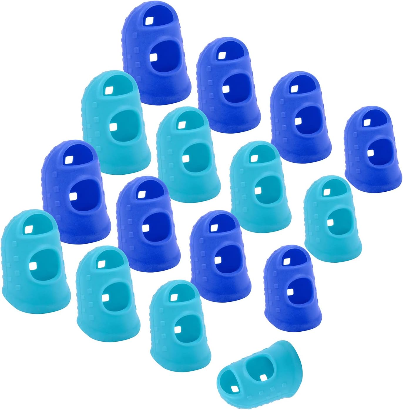 Wisdompro 16 Pcs Finger Tips, 4 Sizes Silicone Thimble Fingertip Grips Thumb Protectors Pads Cover for Hand Sewing, Paper Sorting, Page Turning, Money Counting, Guitar Playing - Blue, Aqua