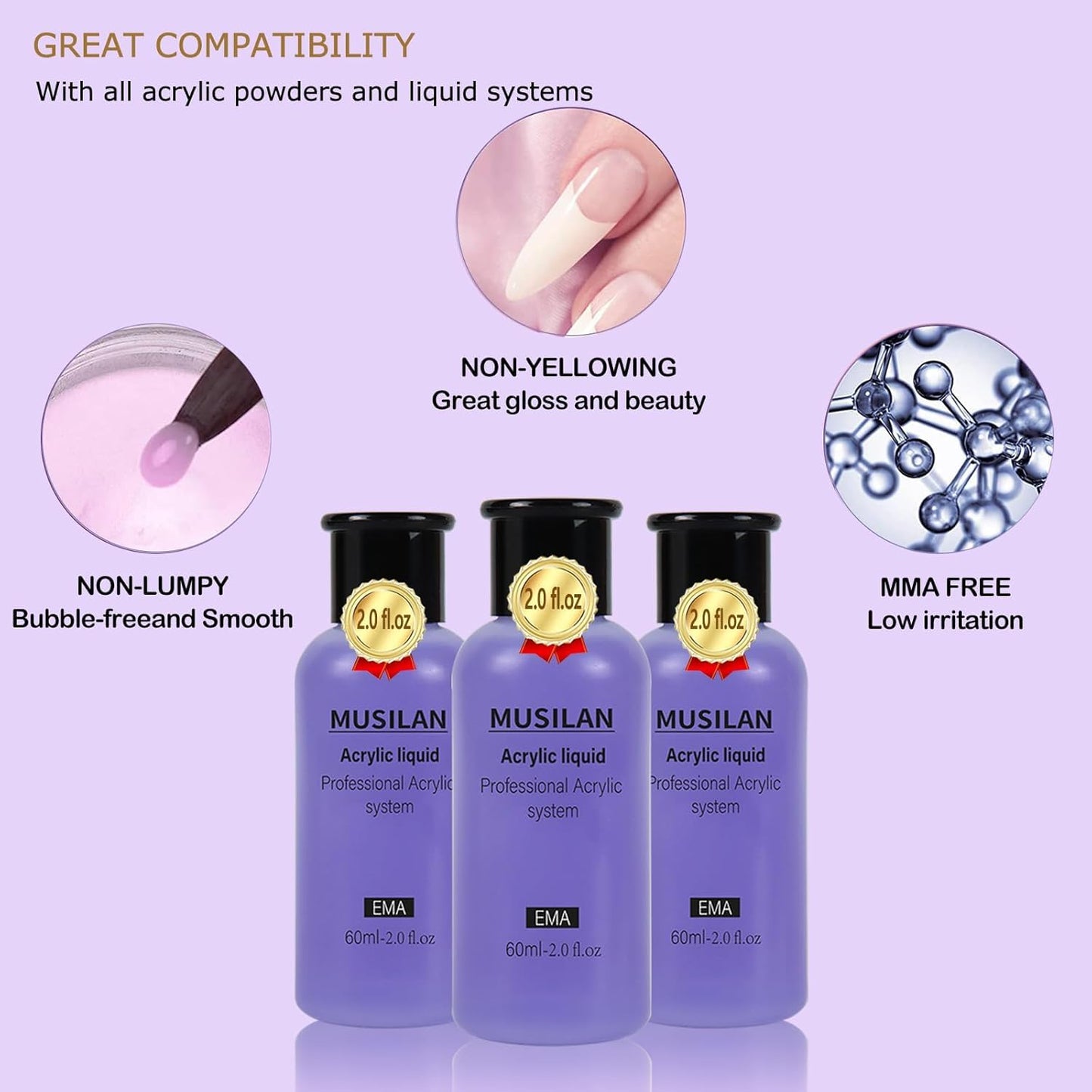 Monomer Acrylic Nail Liquid 6oz for Acrylic Powder - Professional 180ml Monomer Nail Liquid Powder Extension 3D Nail Art - MMA Free,Quick Dry Time,Non-Yellowing