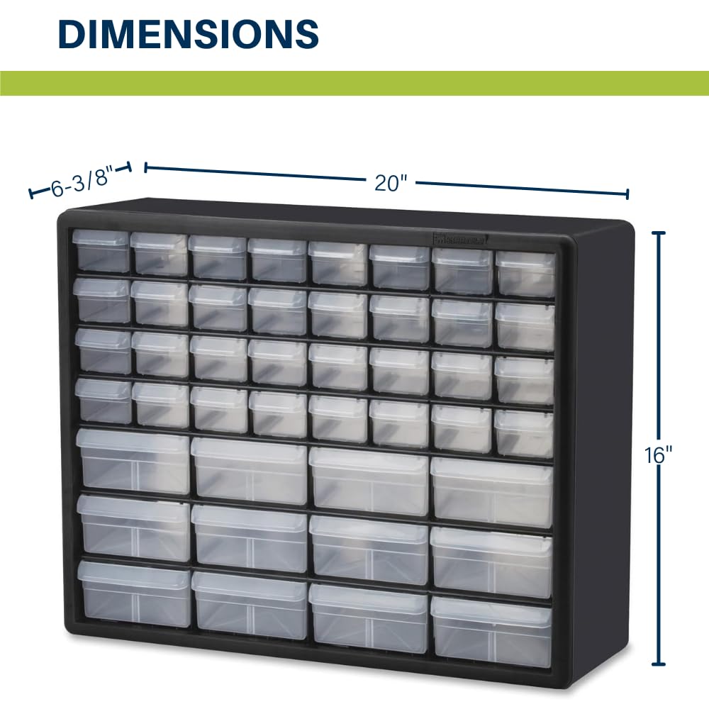 Akro-Mils 44-Drawer Plastic Drawer Storage Cabinet for Garage Organization, Bead Organizer, Building Bricks Storage, Teacher Toolbox, Makeup Organizer, 20-Inch W x 6-Inch D x 16-Inch H, 10144 Black