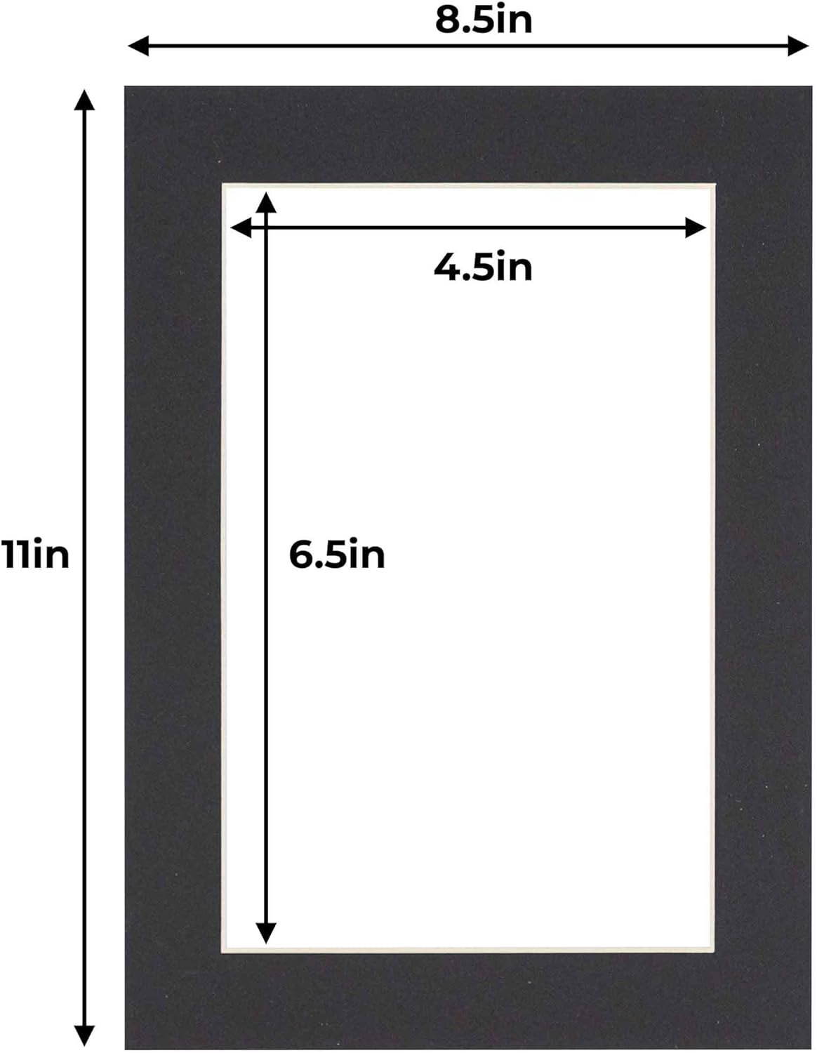 5x7 Mat for 8.5x11 Frame - Precut Mat Board Acid-Free Show Kit with Backing Board, and Clear Bags Black 5x7 Photo Matte Made to Fit a 8.5x11 Picture Frame Matboard for Framing, Pack of 100 Mats