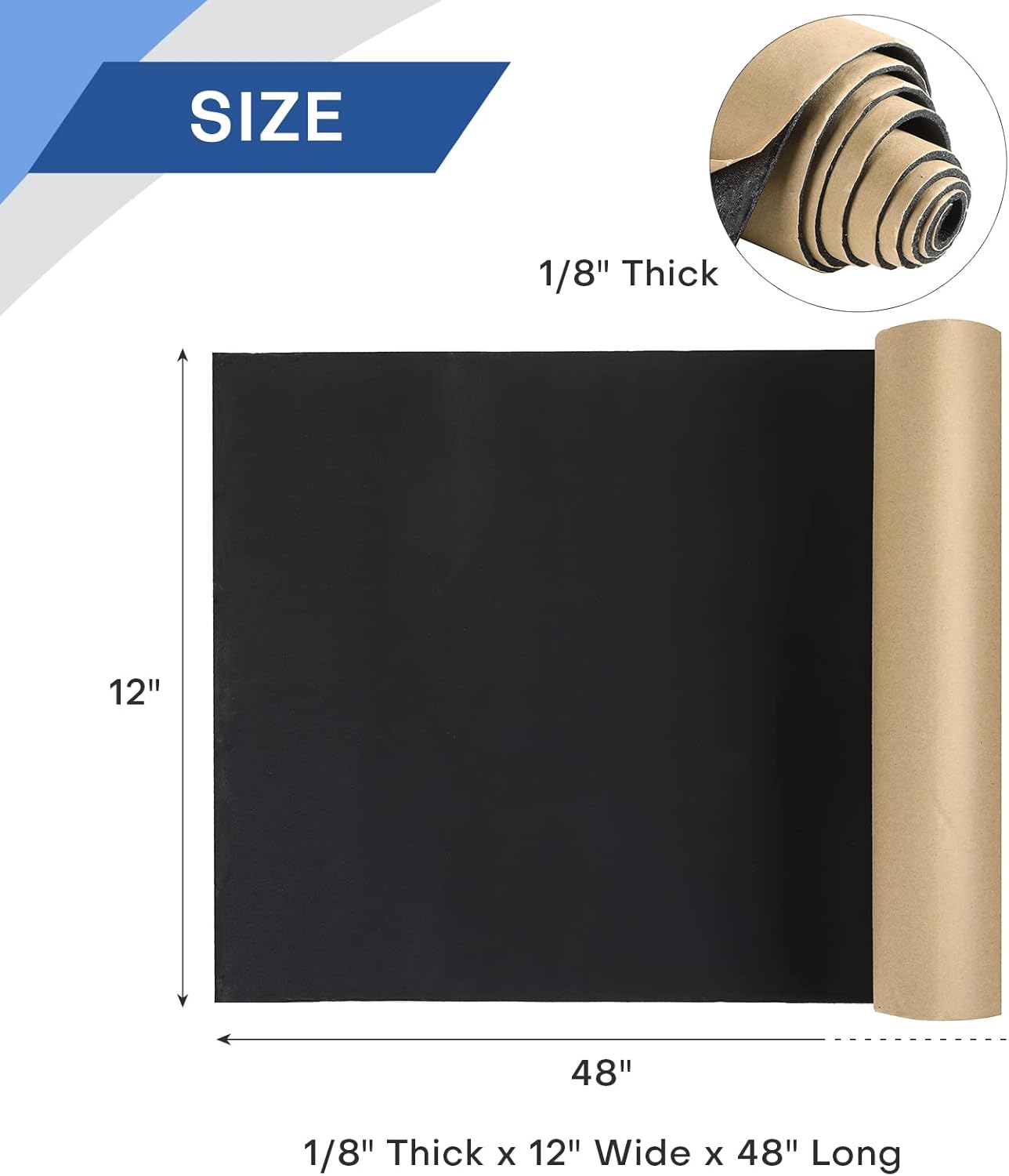 MYFULLY Sponge Neoprene Roll with Adhesive, Waterproof Foam Rubber Sheet Cut to Multiple Dimensions and Lengths for Shock Pad, Gaskets, DIY, Crafts (1/8" Thick x12 Wide x 48" Long)