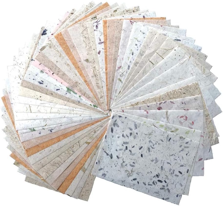 50 Sheets A4 Thin Natural Leaves Rice Straw Mulberry Paper Sheets Art Tissue Washi Paper Design Craft Art Origami Suppliers Card Making Writing (Natural leaves,Onion,etc,, A4)