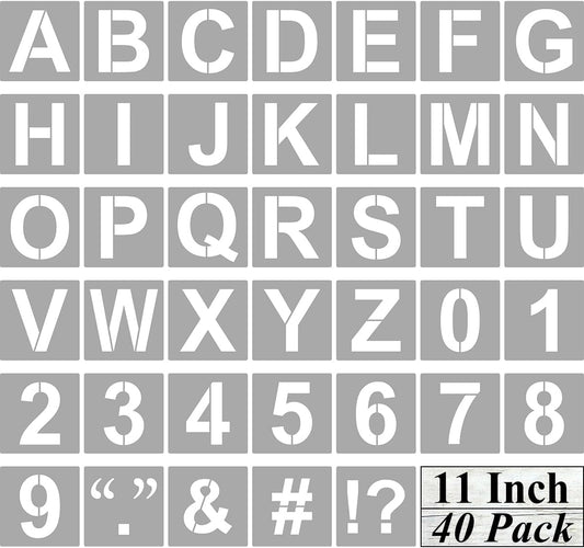 Alphabet Letter and Number Stencils 11 Inch - 40 Pack Large Letters and Numbers Stencil Templates with Signs for Painting on Wood, Reusable Number Letter Stencils for Chalkboard Signs & Wood Wall Art