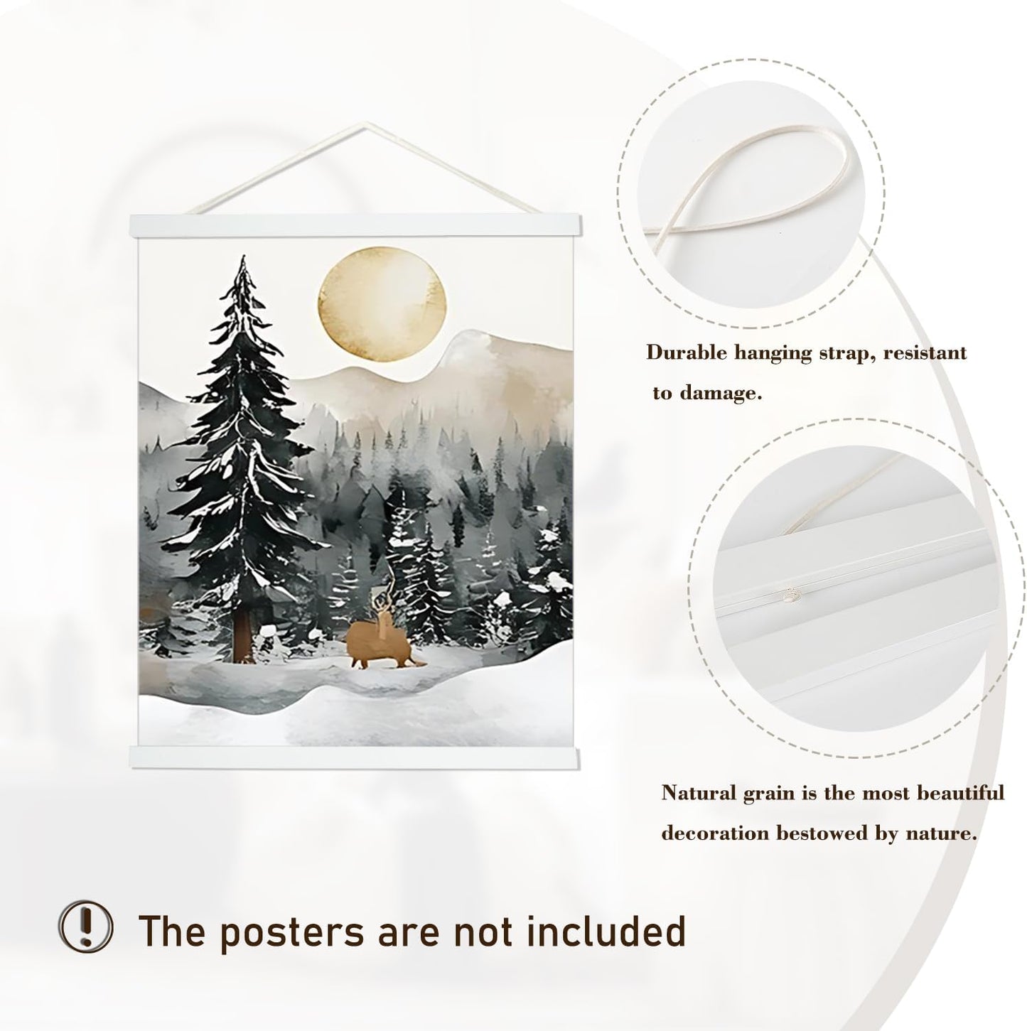 Artmag Magnetic Poster Hanger Frame, 16x24 16x22 16x20 Light Wood Wooden Magnet Canvas Artwork Print Poster Hangers Frames Hanging Kit (White, 16")