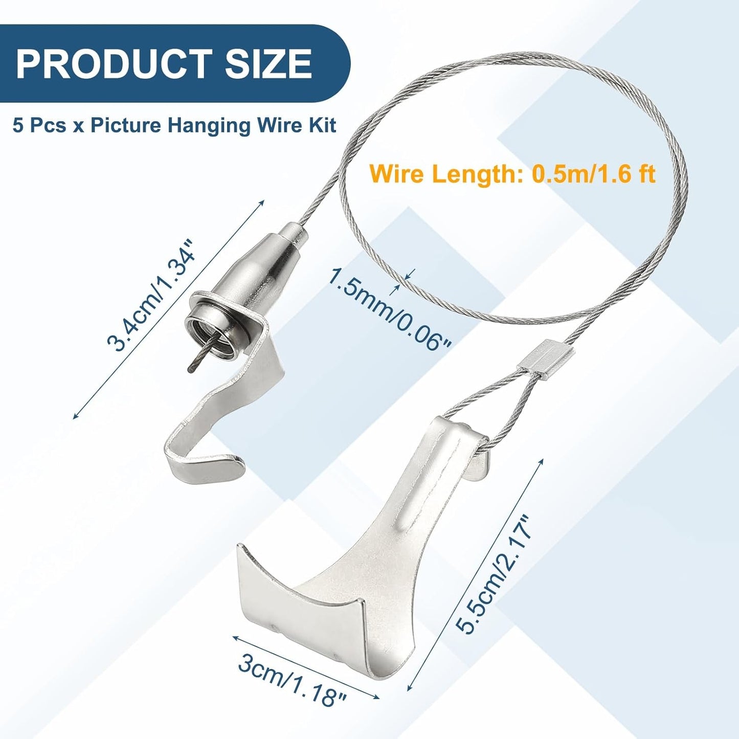 uxcell 5Pcs Picture Hanging Wire Kit, 0.5 m x 1.5 mm Heavy Duty Picture Hangers Adjustable Wire Rope with S-Hooks and Loop, Load 35kg/77.1 lbs for Hanging Mirrors Light Lamp Artwork