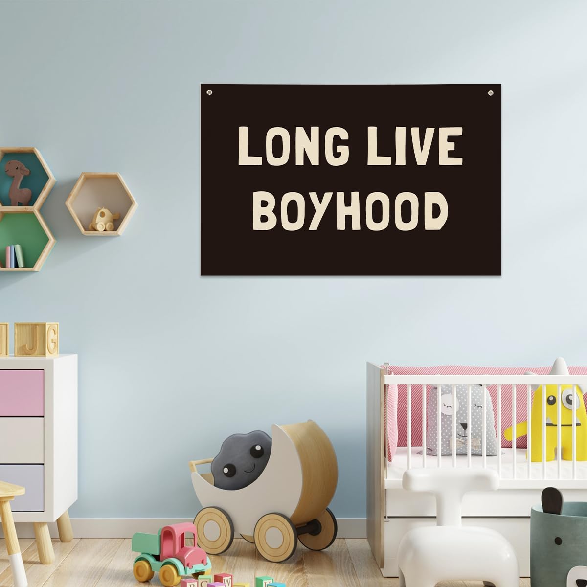 Long Live Boyhood Banner, Boys Room Decor, Canvas Banner Wall Hanging Flag Decor for Nursery Playroom Toddler Room
