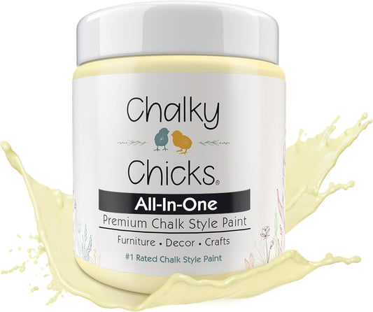 Chalky Chicks All-in-One Chalk Paint for Furniture or Cabinet - 4Fl Oz - Matte Finish Daisy (Light Yellow) for Metal, Wood Furniture Paint - No Sanding All-in-One for Home Decor & Crafts, USA Made