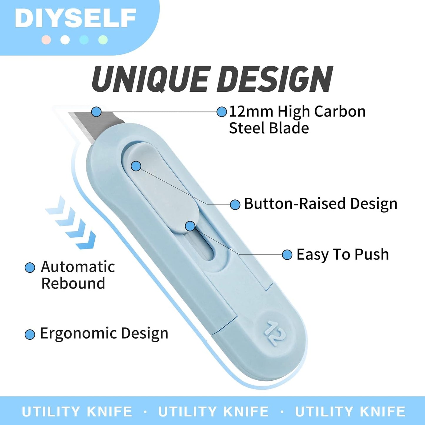 DIYSELF 16 Pack Box Cutter Utility Knife, Box Cutter Retractable, Letter Opener for Office, Cute Exacto Knife, Razor Knife, Automatic Rebound Box Cutters Bulk for Opening Gift Wrap and DIY Project