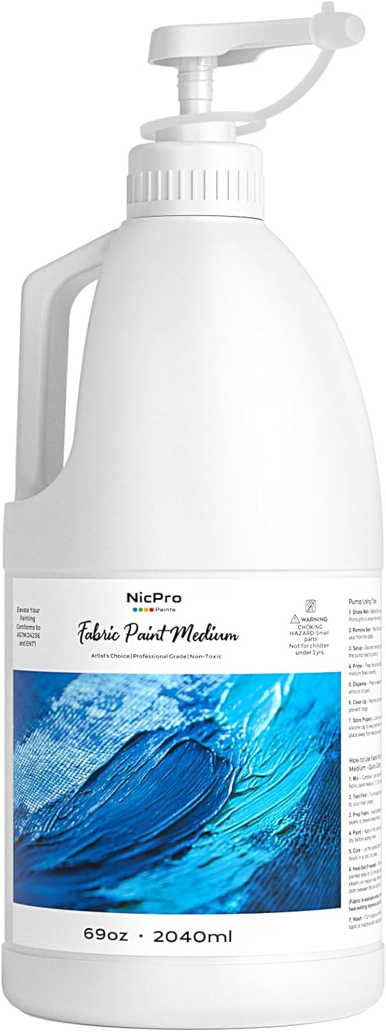 Nicpro Professional Effects Fabric Medium,69oz Bottle with Pump, Textile Painting Acrylic Fluid Medium, Improves Acrylic Paint Adhesion to Fabrics, Textiles for DIY Clothing, T-shirts, Shoes Jeans Bag